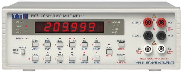 Aim-TTi 1906 Bench LED Digital Multimeter, True RMS, 10A ac Max, 10A dc Max, 750V ac Max - RS Calibrated