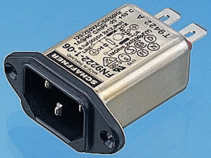 Connector,power,filtered,PCB,IEC 950 compliant,compact,1A,FN9222-1/06