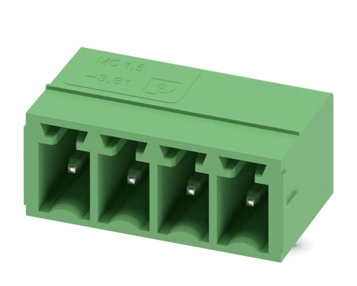 Phoenix Contact, 3.81mm Pitch, MC 1.5/ 4-G-3.81, 4 Way, Right Angle, Pluggable Terminal Block, Header, Through Hole,