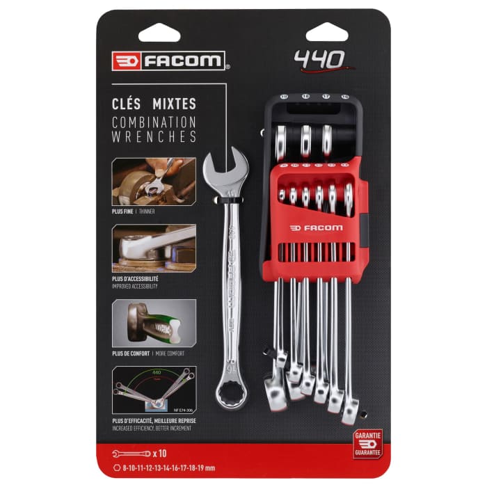 Facom 10-Piece Combination Spanner Set, 8 → 19 mm, Chrome Vanadium Steel