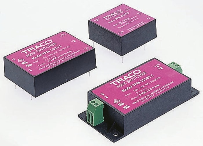 Comptec Electronic Embedded Switch Mode Power Supply (SMPS), TPM 30512, 5/±12V dc, 3 A, 600 mA, 30W, Triple Output, 100