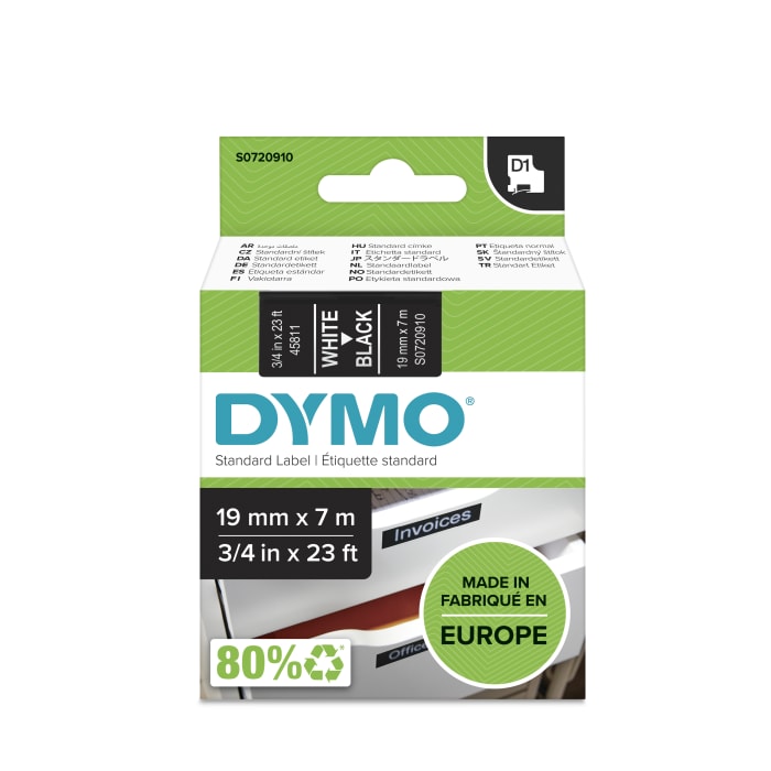 Ruban pour étiqueteuse Dymo 7 m x 19 mm Blanc sur Noir