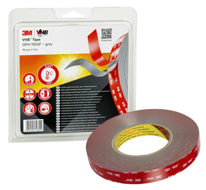 Ruban mousse adhésif acrylique  double face 3M GPH-110GF VHB™ GPH, Gris, 11m x 19mm