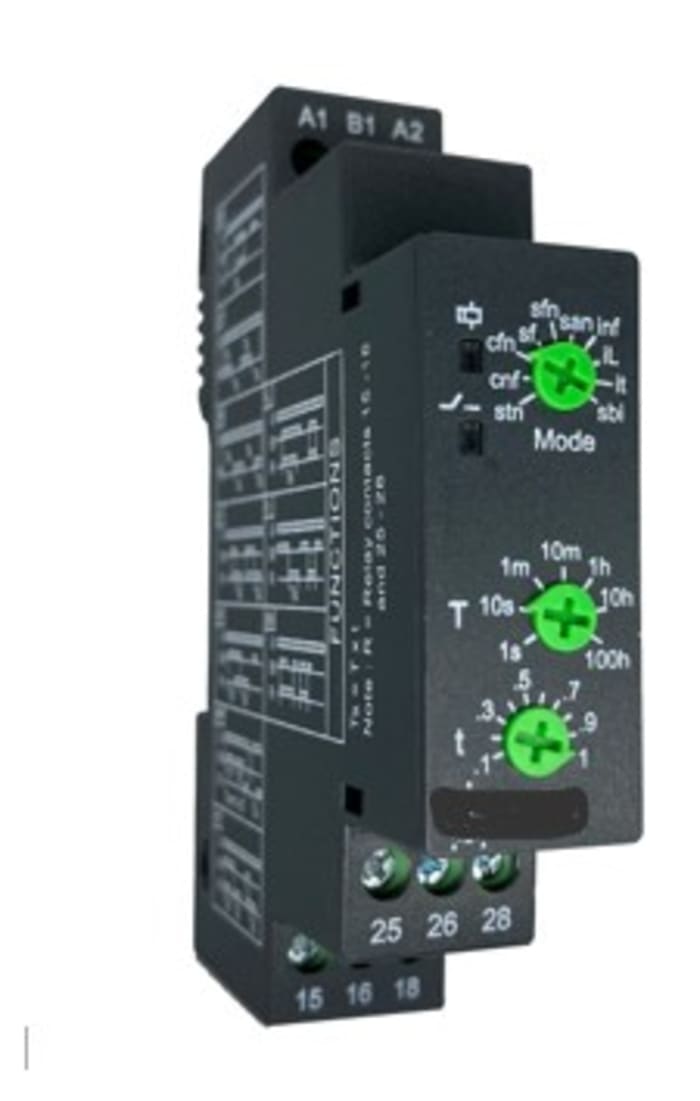 RS PRO DIN Rail Mount Timer Relay, 12 → 240V ac, 2-Contact, 0.1s to 100h, DPDT