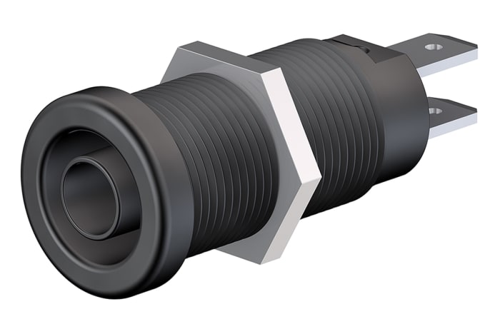 Staubli Black Female Banana Socket, 4 mm Connector, Tab Termination, 20A, 1000V, Nickel Plating