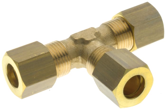 RS PRO Brass Push Fit Fitting Metric Tee, Female Metric M14 to Female Metric M14