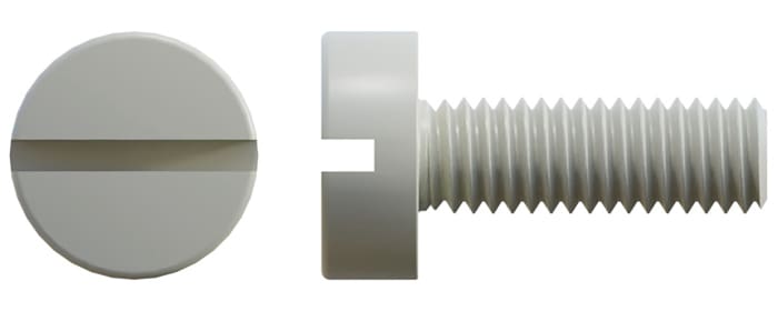 Tornillo de cabeza cilíndrica con huella ranurada RS PRO M4 x 20.0mm, paso de rosca 0.70mm, de Nylon