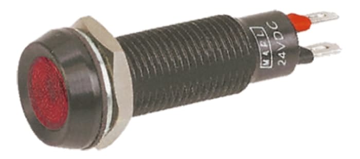 Marl Red Panel Mount Indicator, 12V dc, 8.1mm Mounting Hole Size, Solder Tab Termination