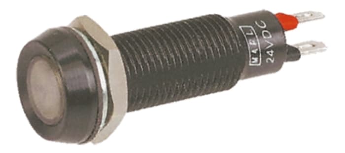 Marl White Panel Mount Indicator, 24V dc, 8.1mm Mounting Hole Size, Solder Tab Termination