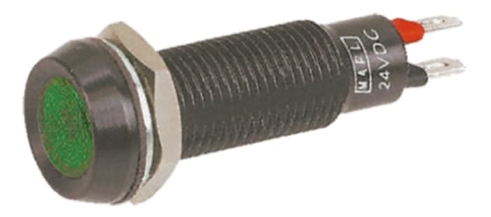 Marl Green Panel Mount Indicator, 24 → 28V dc, 8.1mm Mounting Hole Size, Solder Tab Termination