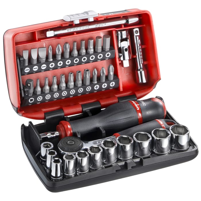 Facom 38-Piece Metric 1/4 in Standard Socket/Bit Set with Ratchet, 6 point