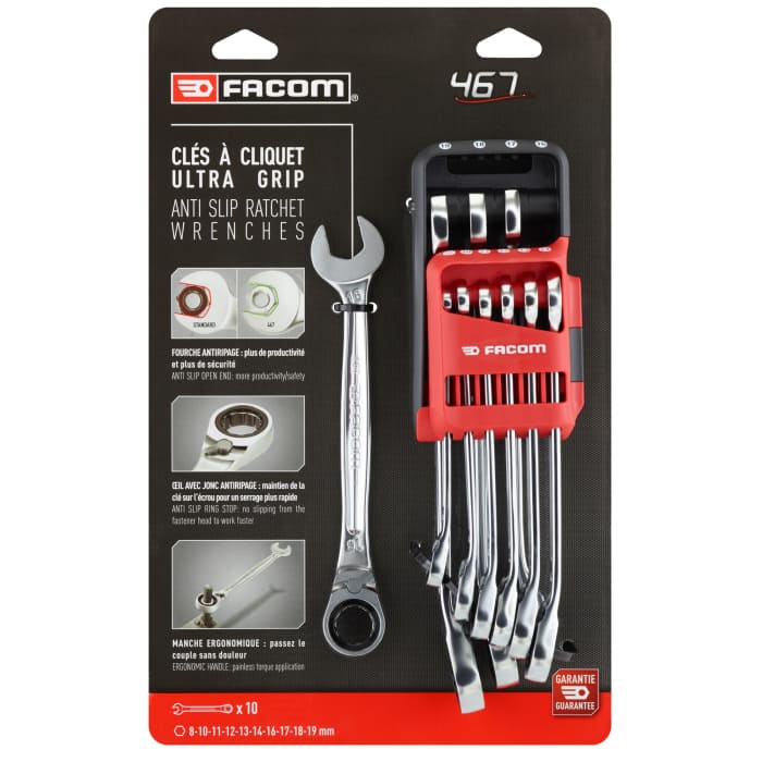 Facom 467B Series 10-Piece Combination Spanner Set, 8 → 19 mm