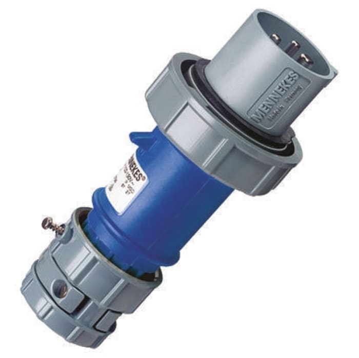 Mennekes IP67 Blue Cable Mount 3P Industrial Power Plug, Rated At 63A, 230 V