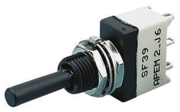 APEM Toggle Switch, Panel Mount, On-On, SPST, Solder Terminal