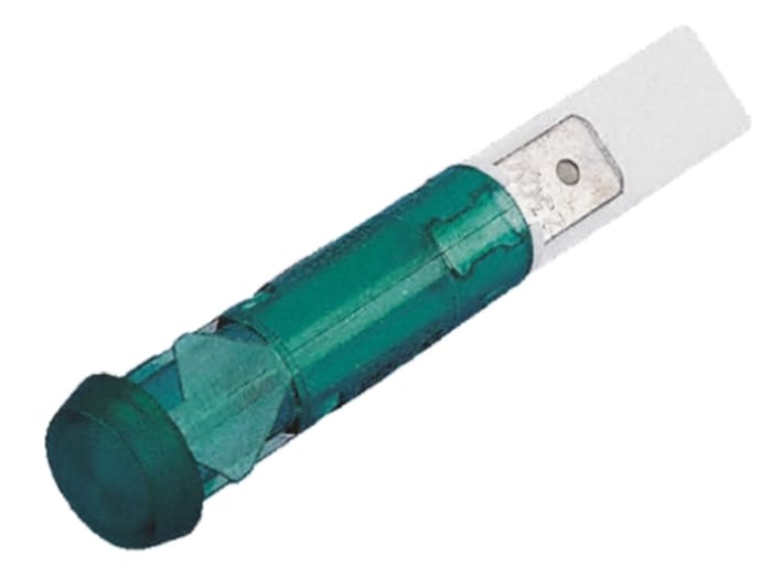Arcolectric (Bulgin) Ltd 0276 Series Green Neon Panel Mount Indicator, 230V ac, 9.5mm Mounting Hole Size, Solder Tab