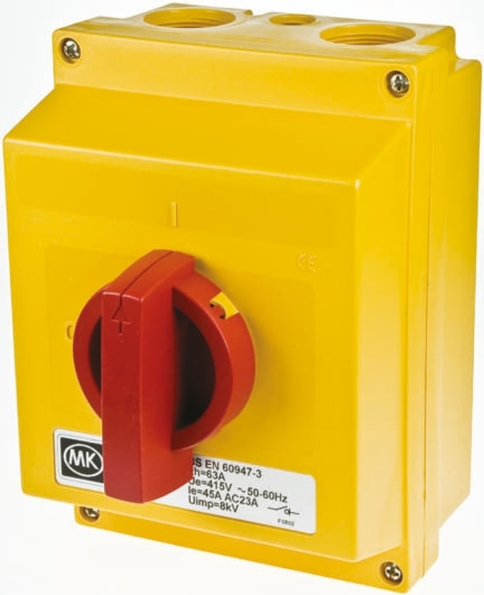 MK 3P Pole Isolator Switch - 63A Maximum Current, 22kW Power Rating, IP65