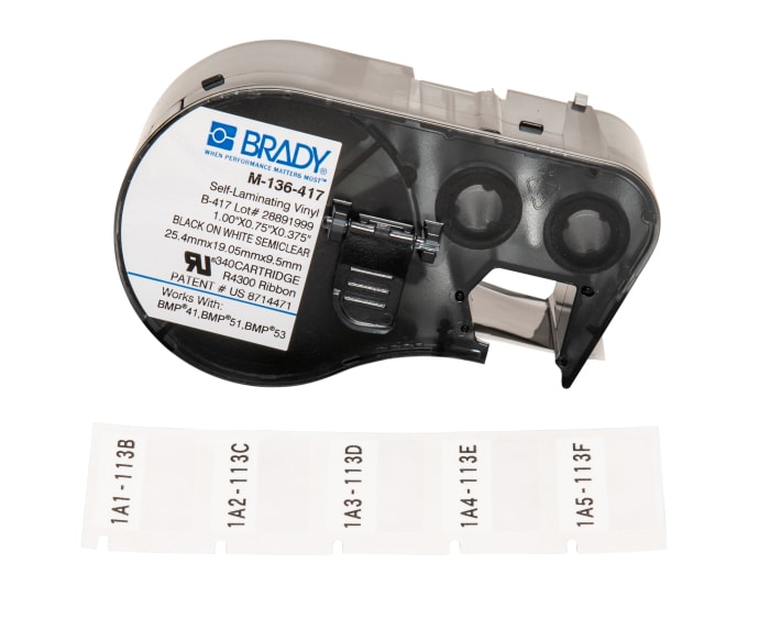 Etiquette Brady x 25,4 mm Noir sur Transparent/blanc