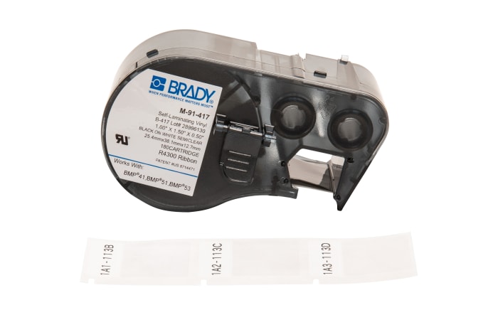 Brady B-417 Black on Black on White, Transparent Label, 25.40 mm Width