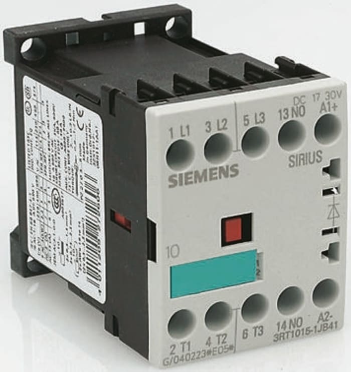 Siemens SIRIUS Classic 3RT1 Contactor, 24 V dc Coil, 3-Pole, 9 A, 4 kW, 3NO, 460 V ac