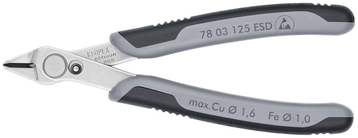Alicate de corte diagonal de precisión Knipex, capacidad de corte 1.6mm, long. total 125 mm, , , ESD