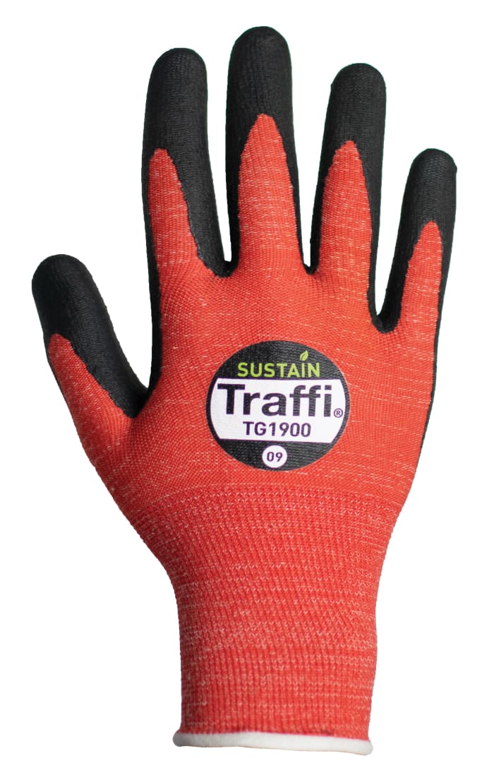 Traffi Red Cotton, PET Cut Resistant Cut Resistant Gloves, Size 7, Nitrile Micro-Foam Coating
