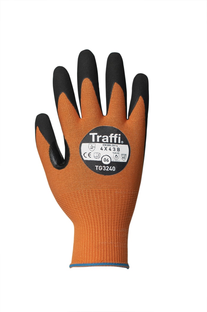 Traffi Amber Nitrile, Nylon Cut Resistant Gloves, Size 9, Nitrile Coating