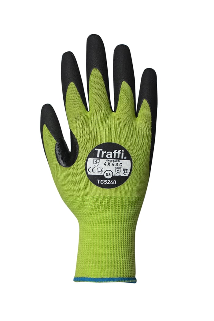 Traffi Green Nitrile, Nylon Cut Resistant Gloves, Size 9, Nitrile Coating