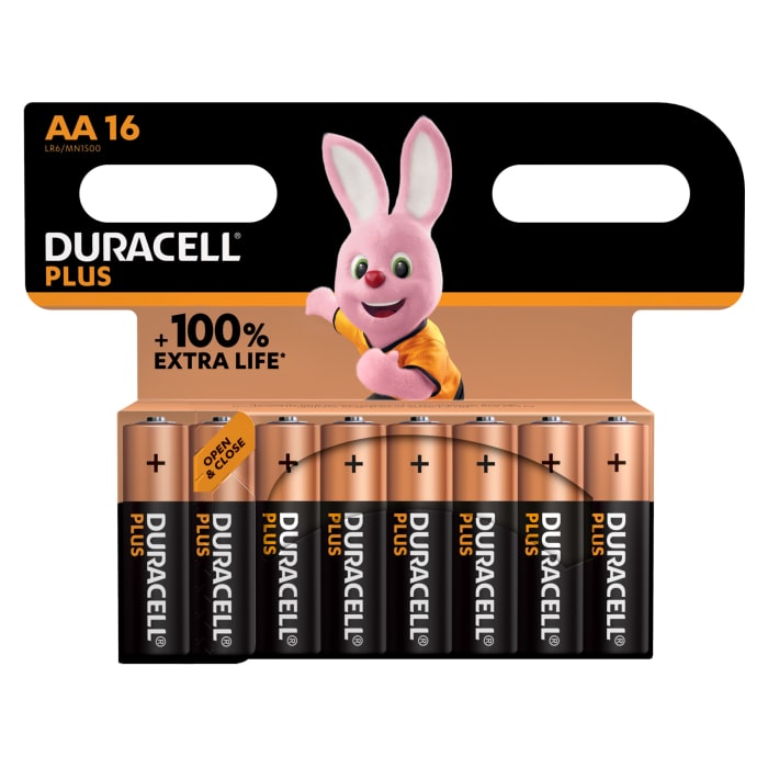 Pila AA Alcalina, dióxido de manganeso, Duracell Plus, 1.5V, terminal plano