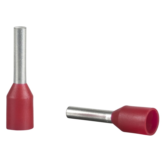 Schneider Electric, DZ5CE Insulated Crimp Bootlace Ferrule, 8.2mm Pin Length, 1.6mm Pin Diameter, 1mm² Wire Size, Red