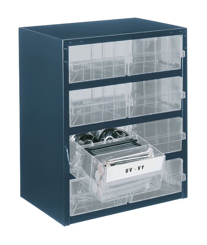 Unité de stockage 8 tiroirs Raaco en Plastique, 435mm x 357mm x 255mm