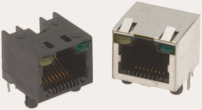 Amphenol Communications Solutions RJHS Series Female RJ45 Connector, Through Hole, Cat5 Right Angle 1 Port