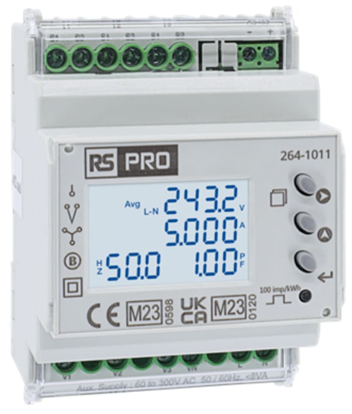 RS PRO 1, 3 Phase LCD Energy MeterEnergy Meter