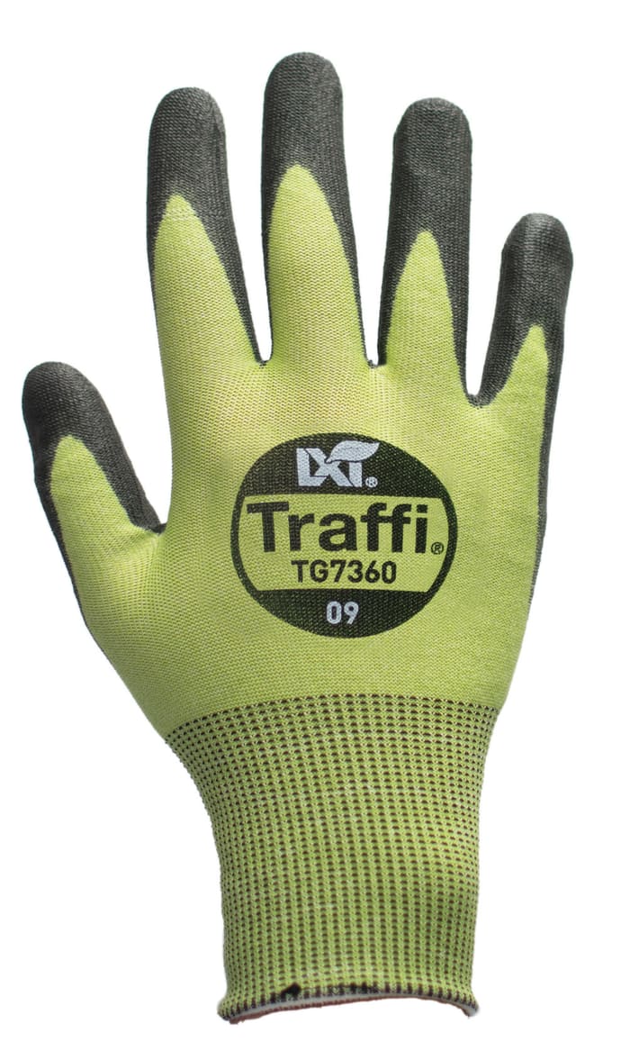 Traffi TG7360 Black, Green Elastane, HPPE, Nylon, Polyester Glove, Size 8, Polyurethane Coating