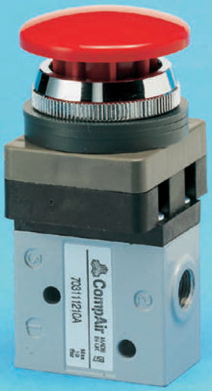 Vanne pneumatique Parker 70 Bouton poussoir 3/2, G 1/8, 1/8pouces
