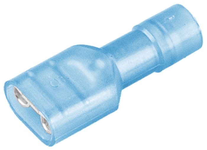 Terminal de lengüeta hembra aislado de color Azul RS PRO de crimpar, 6.35 x 0.8mm, 1.5mm² → 2.5mm², long. 21.5mm, de