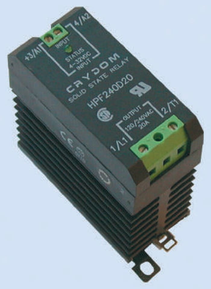 Crydom Solid State Relay, 20 A rms Load, DIN Rail Mount, 280 V rms Load, 32 V Control