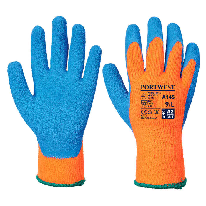 Portwest A145 Blue, Orange Latex Cold Resistant Gloves, Size 10, Latex  Coating