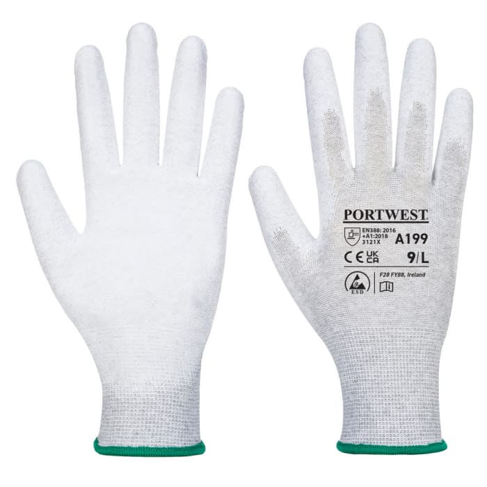 Portwest Grey Polyurethane, Carbon Fibre, Polyester, Elastic Glove 56 mm ESD Protection
