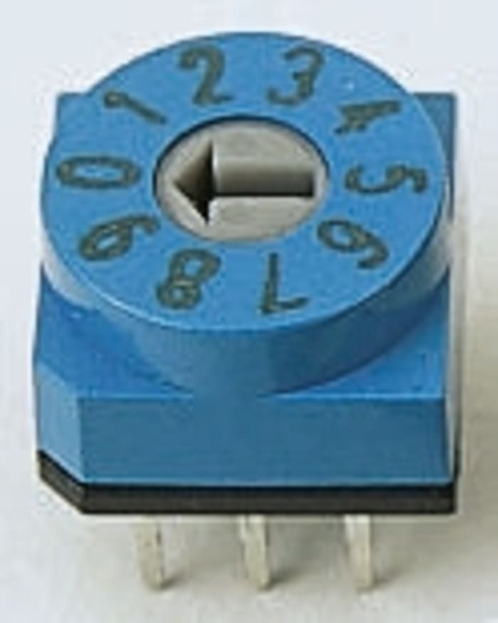Interruptor DIP, Pasante, Actuador Ranurado Giratorio, 150 mA a 24 V dc, 10 vías, -20 → +70°C