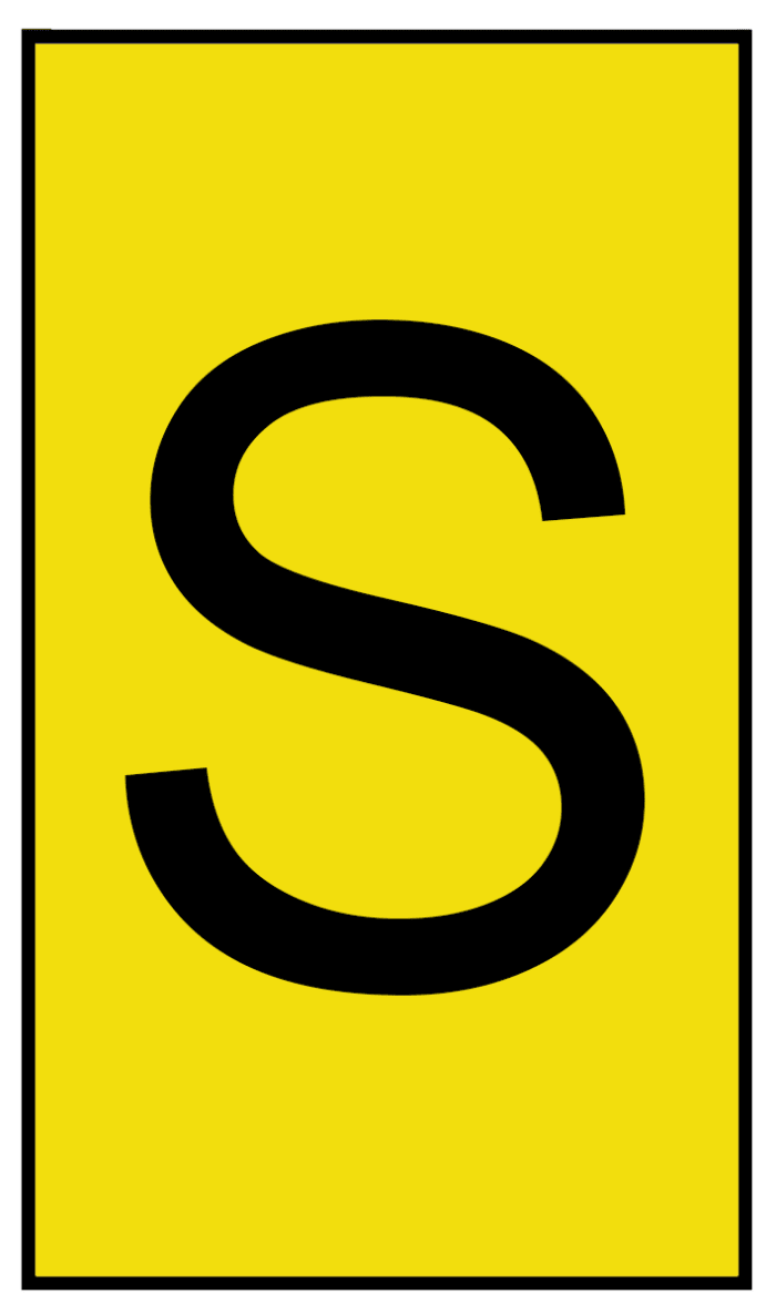 HellermannTyton Ovalgrip Slide On Cable Markers, Black on Yellow, Pre-printed ""S"", 2.5 → 6mm Cable, 901-10200