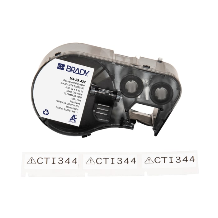 Brady B-422 on Black on White Label, 12.70 mm Width