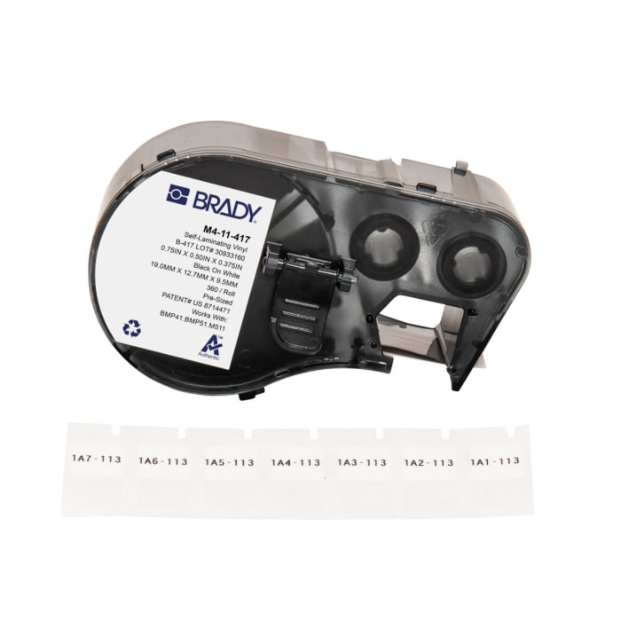 Étiquette Brady x 12,70 mm sur Noir sur blanc, Transparent