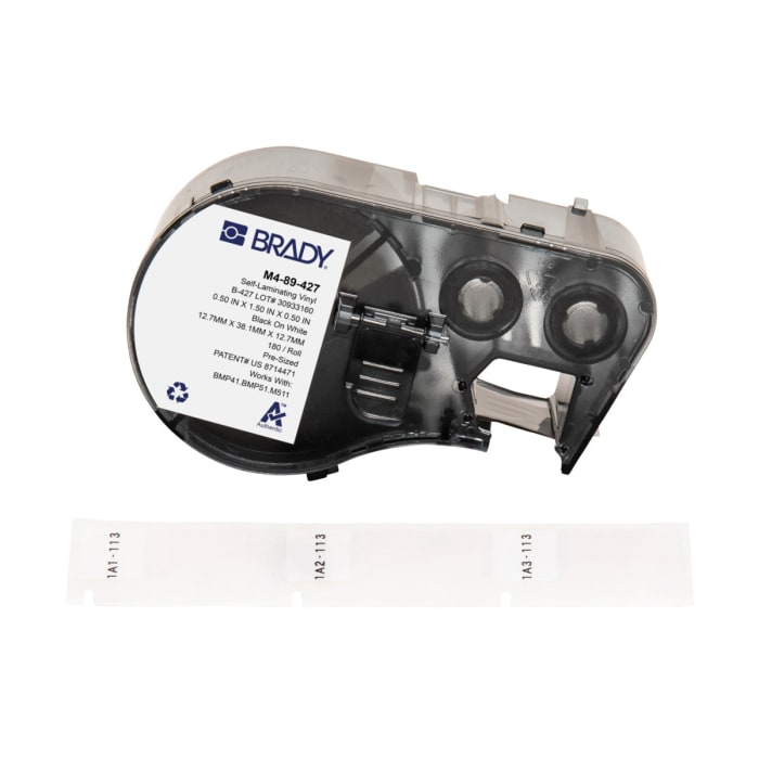 Brady B-427 on Black on White, Transparent Label, 12.70 mm Width, 12.70mm Label Width