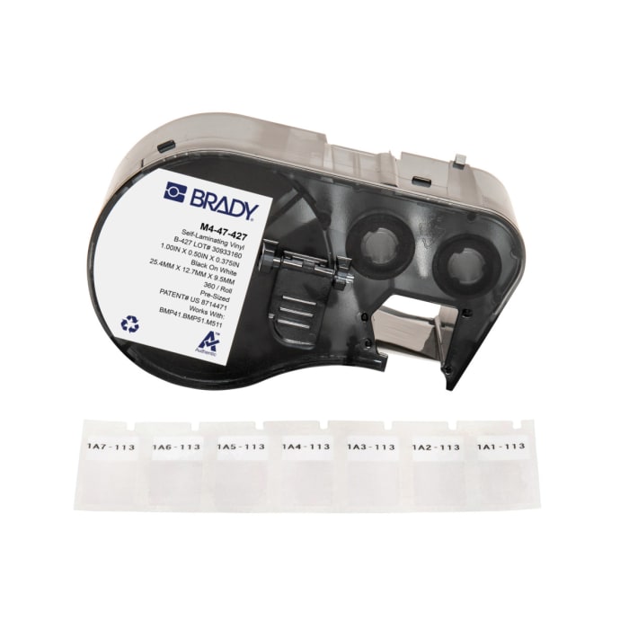 Brady B-427 on Black on White, Transparent Label, 12.70 mm Width, 12.70mm Label Width