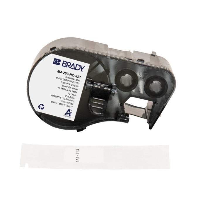 Brady B-427 on Black on White, Transparent Label, 12.70 mm Width, 12.70mm Label Width