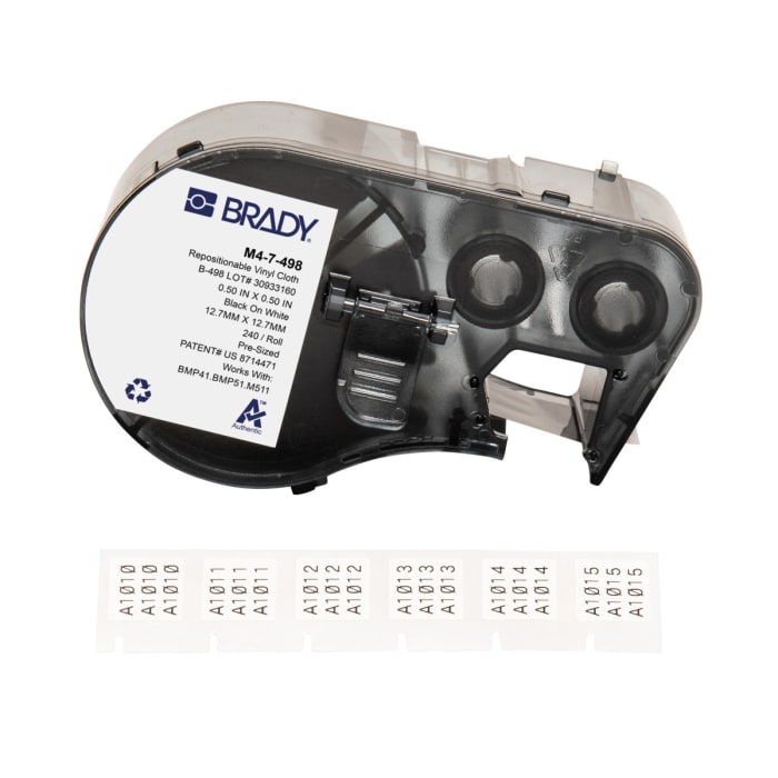Brady Black on White, Black Label, 12.7 mm Length, 12.7 mm Width, 12.7 mm Label Length, 12.7 mm Label Width