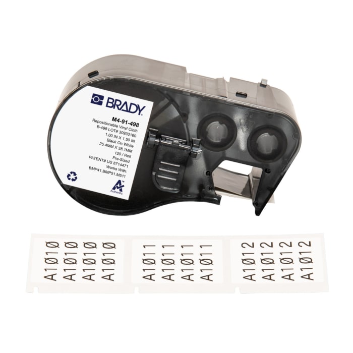 Brady Black on Black, White Label, 38.1 mm Length, 25.4 mm Width, 38.1 mm Label Length, 25.4 mm Label Width