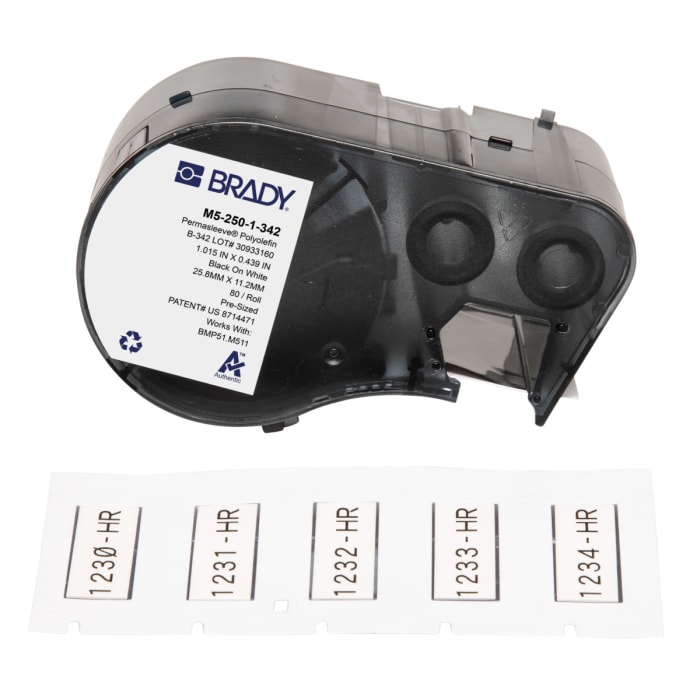 Brady White, Black Black Print Label Roll, 25.78 mm Width, 80 Per Pack Qty, 11.1506 mm