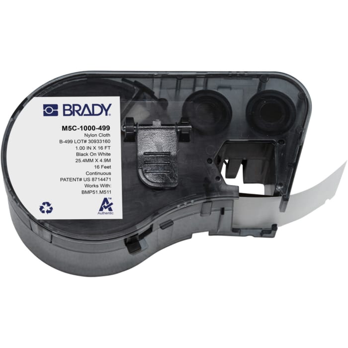 Brady B-499 on Black on White Label, 25.40 mm Width