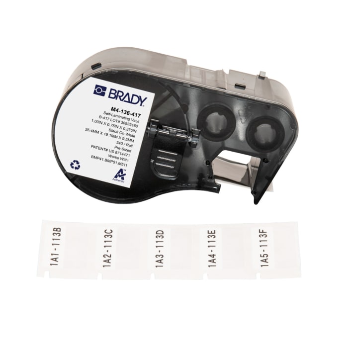 Brady B-417 on Black on White, Transparent Label, 25.40 mm Width, 25.40mm Label Width
